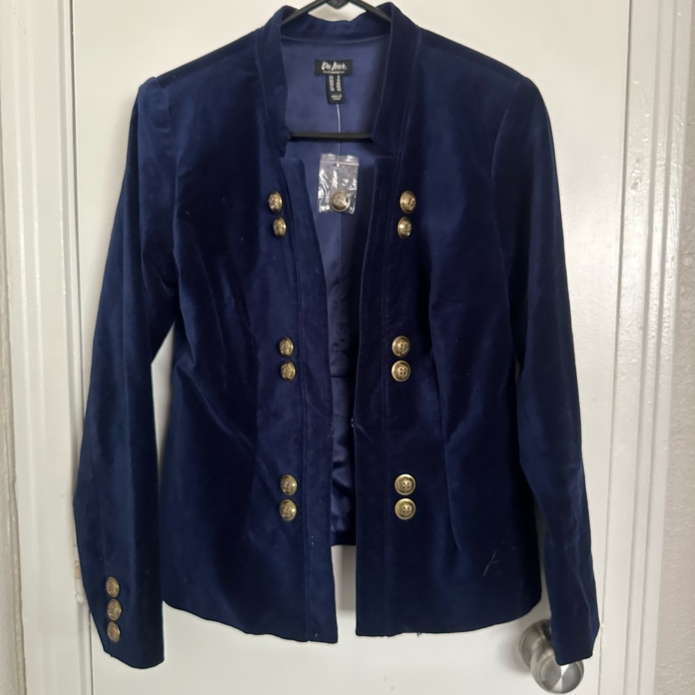 NWOT Du Jour velvet blazer with front button detail 6 blue